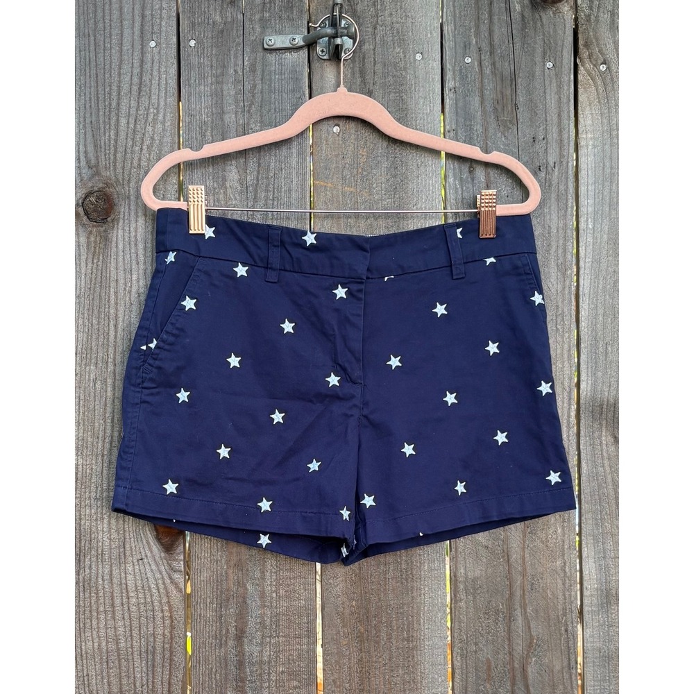 British Khaki Womens Navy Blue Star Print Casual Shorts Size 4